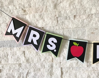 Personalized Teacher Banner, custom name banner, teacher gift, pastel rainbow banner, classroom teacher name banner, classroom decorations
