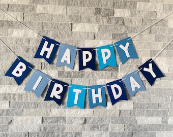 Happy Birthday Banner, blue birthday banner, blue custom banner, blue party garland, party decorations, happy birthday garland, party decor