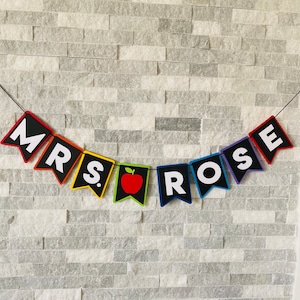 Personalized Teacher Banner, custom name banner, teacher gift, custom rainbow banner, classroom teacher name banner, classroom decorations