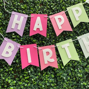 Boho Rainbow Happy Birthday Banner, pastel birthday banner, party decorations, pastel rainbow party, boho rainbow garland, pastel decor
