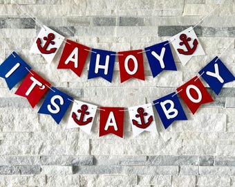 Banner "Ahoy It's a Boy": Decoración náutica para baby shower