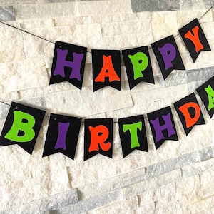 Happy Birthday banner, halloween party decor, halloween decorations, halloween garland, halloween highchair banner, halloween party sign