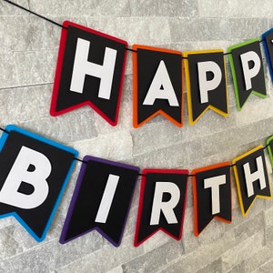 Banner de arco-íris de feliz aniversário, banner de feliz aniversário, banner de aniversário de arco-íris, banner de arco-íris personalizado, decorações de festa de arco-íris