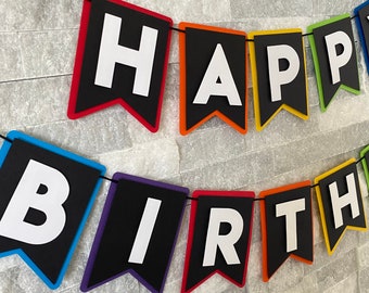 Happy Birthday Rainbow Banner, happy birthday banner, rainbow birthday banner, custom rainbow banner banner, rainbow party decorations