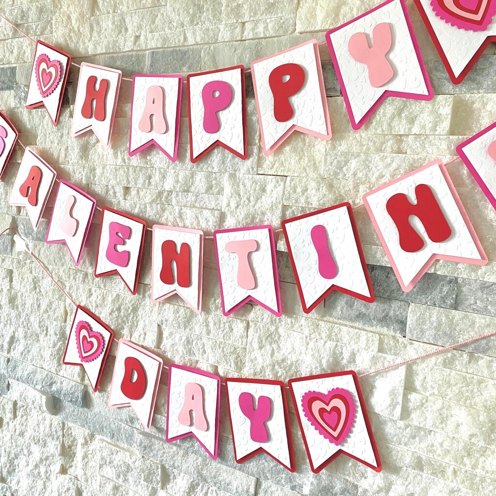 Ghirlanda Buon Galentine's Day Con Cuori Glitterati Rosa, Decorazione Per Feste Tra Amiche E San Valentino