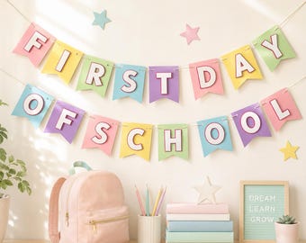 Erster Schultag Pastellfarben Banner, zurück in die Schule Banner, erster Tag der Schule Foto Requisite, zurück in die Schule Dekor, Bündel für den ersten / letzten Tag