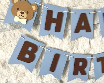 Teddybär-Geburtstagsbanner, Bären-erste Geburtstagsfeier, Bären-Geburtstags-Party-Thema, Bären-Partydekorationen, Bär-personalisierte Fahne