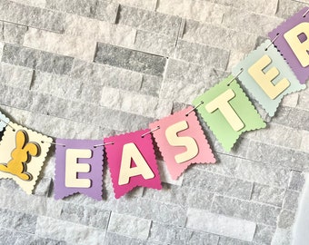 Happy Easter Banner, easter decor, bunny banner, easter bunny garland, easter party decor, easter home decor, easter party supplies, easter