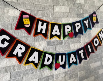 Happy Graduation banner, kindergarten graduation party decorations, pre-k graduation banner, congrats banner, class of 2024 banner