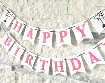 Pink Halloween Birthday Banner, halloween theme, party decor, halloween party decorations, spooky pink banner, pink halloween birthday decor