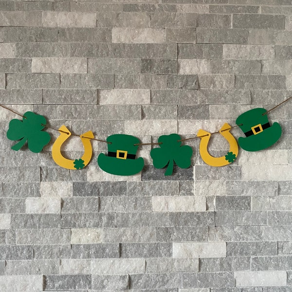 St Patrick's day Garland, st patrick's day decor, shamrock banner, lucky horseshoe, st. patty's decor, irish decor, leprechaun hat