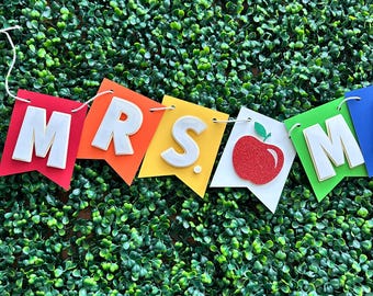Personalized Teacher Banner, custom name banner, teacher gift, custom rainbow banner, classroom teacher name banner, classroom decorations