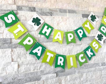 Pancarta de Feliz Día de San Patricio, Decoración del Día de San Patricio, Pancarta de Fiesta Irlandesa, Guirnalda de Trébol Verde, Pancarta Navideña de Papel