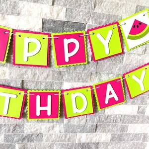 Banner de cumpleaños de sandía personalizado: decoración para fiestas en cartulina 3D