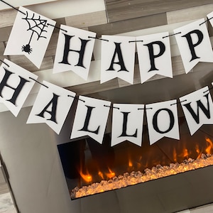 Happy Halloween banner, halloween party decor, halloween decorations, halloween garland, black and white banner, halloween party sign