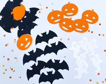 Découpes d'Halloween, chauves-souris fantômes et citrouilles, décoration de fête d'halloween, décorations d'halloween, papier de scrapbooking, projets de bricolage, lot de 60