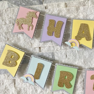 Unicorn Birthday banner, unicorn party sign, unicorn happy birthday banner, unicorn party decorations, unicorn party decor, pastel banner