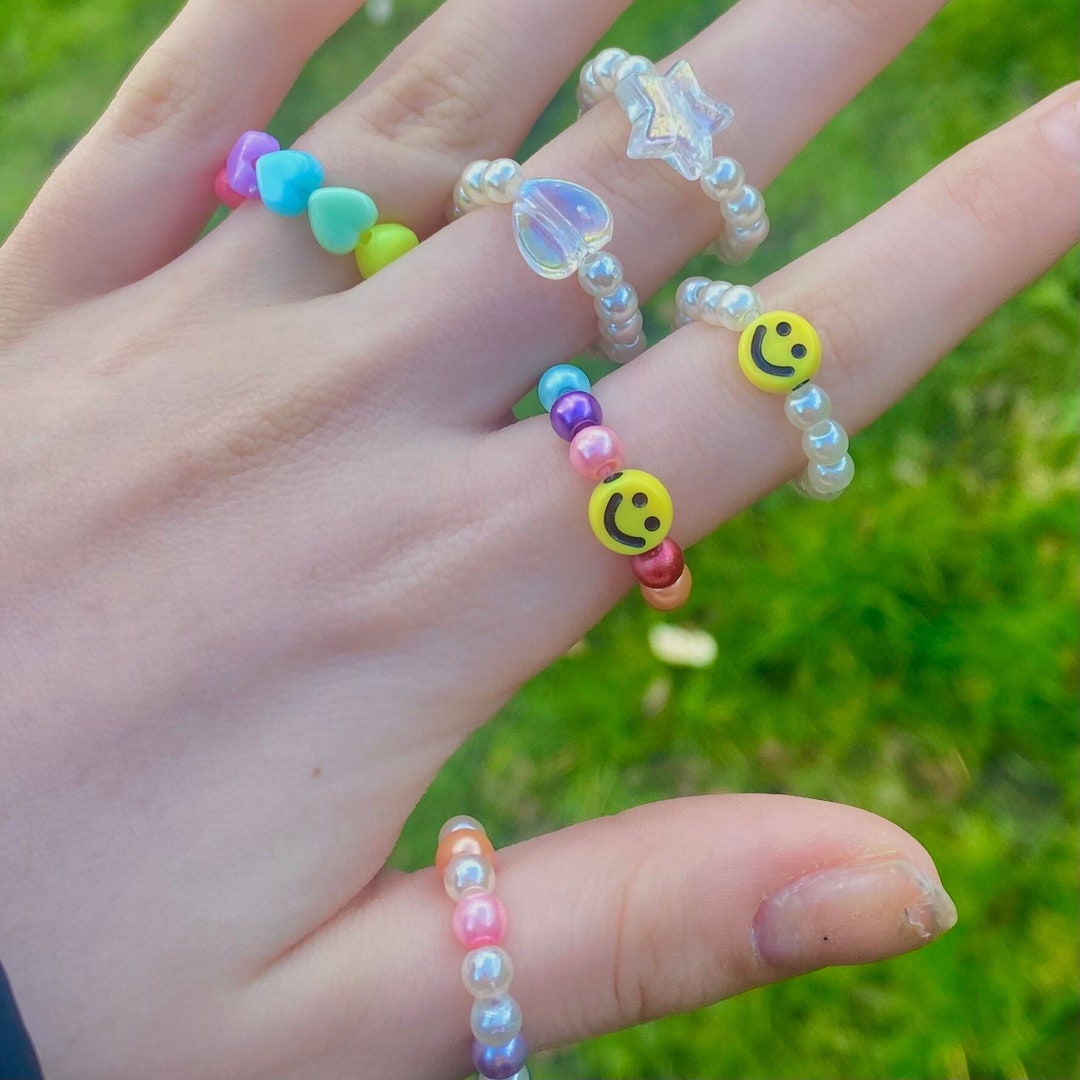 Funky Y2K Beaded Elastic Rings Etsy