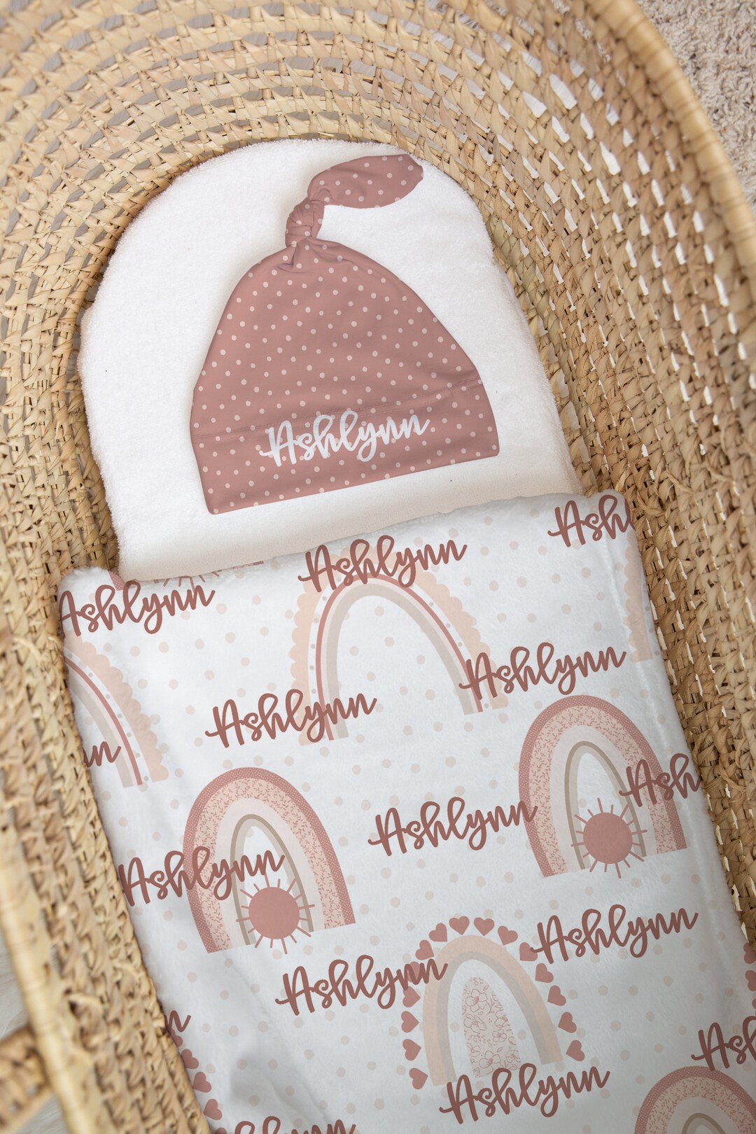 Custom Baby Name Swaddle Blanket and Hat Set Ashlynn Swaddle Etsy