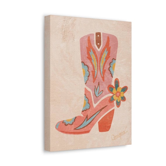 Cowgirl Boot Boho Sunset Original Art by Tkwhimsy Stretched - Etsy
