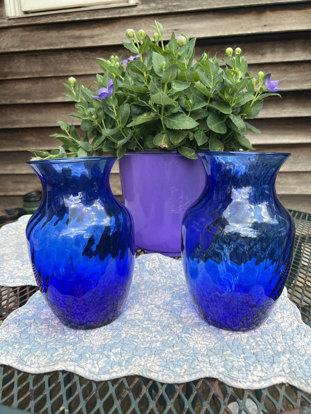 Cobalt Blue Illusions Series Vase by Indiana Glass. 8 Inches Tall With