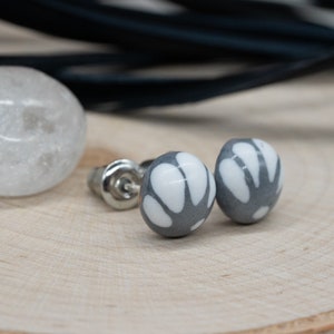 Gray White Authentic Traditional Ceramic Talavera Earrings Dainty Post Stud Earrings Handcrafted Mexican Pottery Art Gift for Her