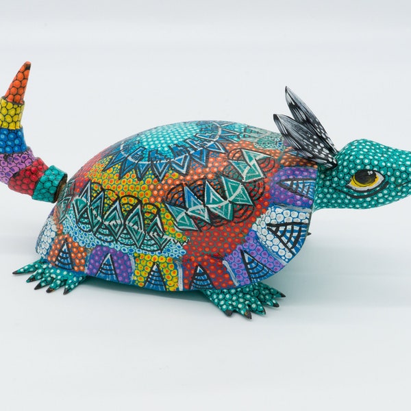 Armadillo Turtle Alebrije Multicolor Hand Carved Oaxacan Wood Sculpture | Cute Colorful Boho Animal Figurine | Authentic Mexican Folk Art