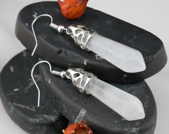 Clear Quartz Crystal Teardrop Earrings Silver Hook Jewelry Spiritual Stone Accessory Fashion Girls Women Gift Healing Energy Gemstone Gift