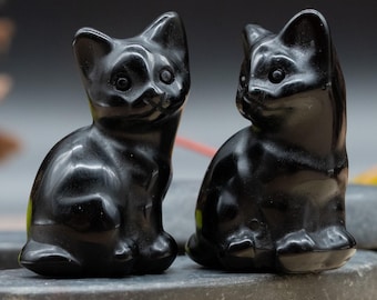 Obsidian Crystal Cat Carving Stone Pet Memorial Protection Trinket