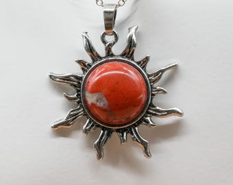 Red Jasper Crystal Sun Pendant Healing Protection Natural Gemstone Spiritual Energy Handmade Jewelry Red Stone Crystals Men Unisex Women