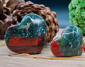 Piedra de sangre africana, cristal, corazón tallado, piedra de palma, piedra de bolsillo para aliviar el estrés, roja, curativa, protección, amor, decoración, corazón, chakra, meditación, piedras preciosas