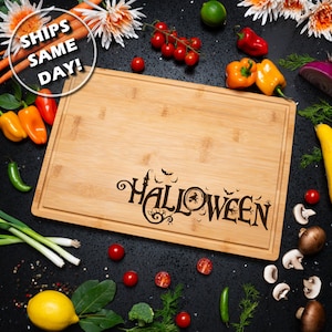 Personalized Bamboo Wood Cutting Board Engraved Charcuterie Board Custom Serving Tray Halloween Party Decor Seasonal Kitchen Gift Fall Decor
