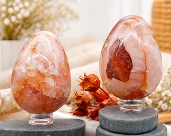 Red Fire Quartz Crystal Egg Spiritual Decor Gift Dragon Energy Stone Meditation Vitality Passion Altar Display Sacred Space Wellness Charm