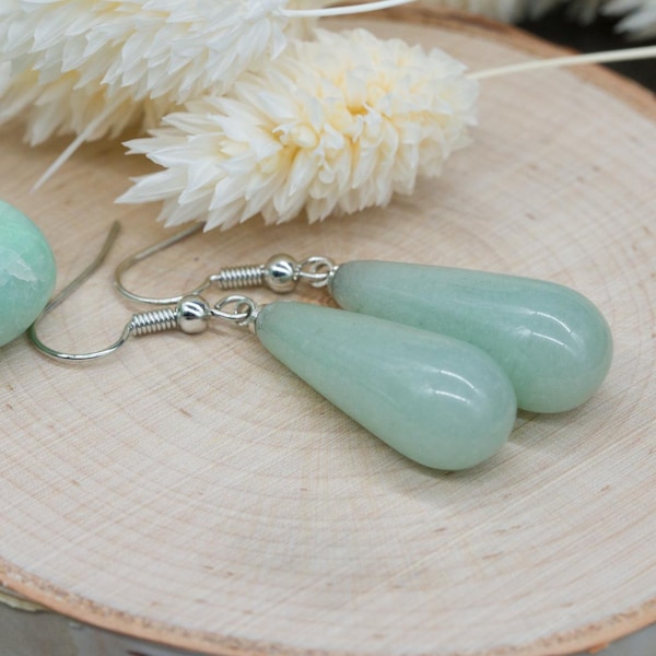 Pendientes colgantes de lágrima con piedra preciosa de cristal de aventurina verde natural, joyería de piedra de chakra del corazón, accesorio espiritual pastel para niñas y mujeres