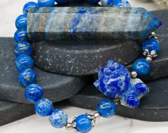 Pulseira de gatinho com cristal lápis-lazúli, joia da moda azul, presente, pulseira boho com pedra natural, estatueta de anime kawaii, personagem de desenho animado, presente para meninas