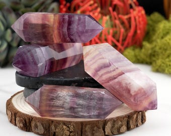 Purple Fluorite DT Crystal Healing Wand Spiritual Protection Meditation Decor Energy Cleansing Stone Mindfulness Altar Double Terminated