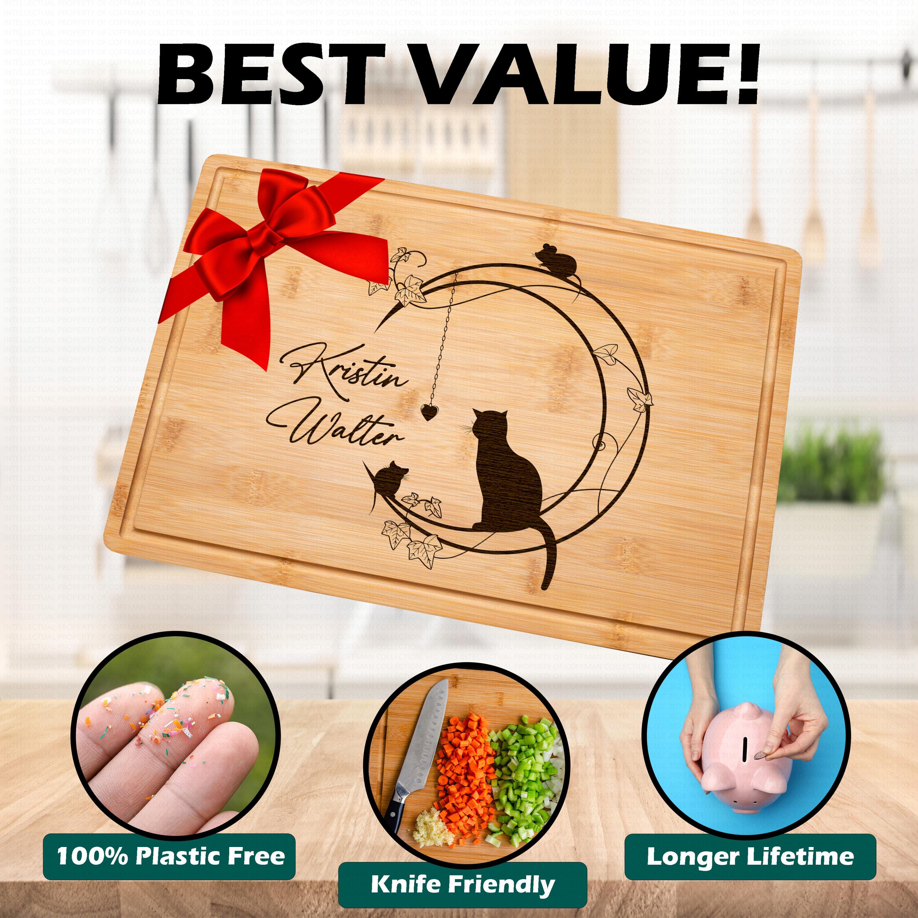 パーソナライズされたカッティングボード。猫の月と魔女のキッチン装飾