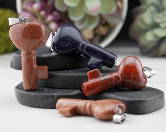 Crystal Surprise Key Pendant Boho Stone Jewelry Gift Romantic Keepsake Trinket Spiritual Charm Protection Amulet Accessory Mystical Energy