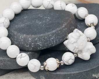 Pulseira de gatinho de cristal Howlite, joia da moda rosa, ideia de presente, pedra natural, acessório de pulso Boho, anime, kawaii, personagem de desenho animado, estatueta de arte