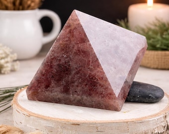 Pink Strawberry Quartz Pyramid Crystal Healing Decor Spiritual Energy Balancing Gift Meditation Stone Love Altar Display Protection Stones