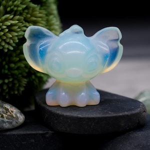 Opalite Stitch Crystal Carving Gemstone Home Decor Desk Accessory Healing Stone Gift Cartoon Character Crystal Figurine Blue Kids Room Decor