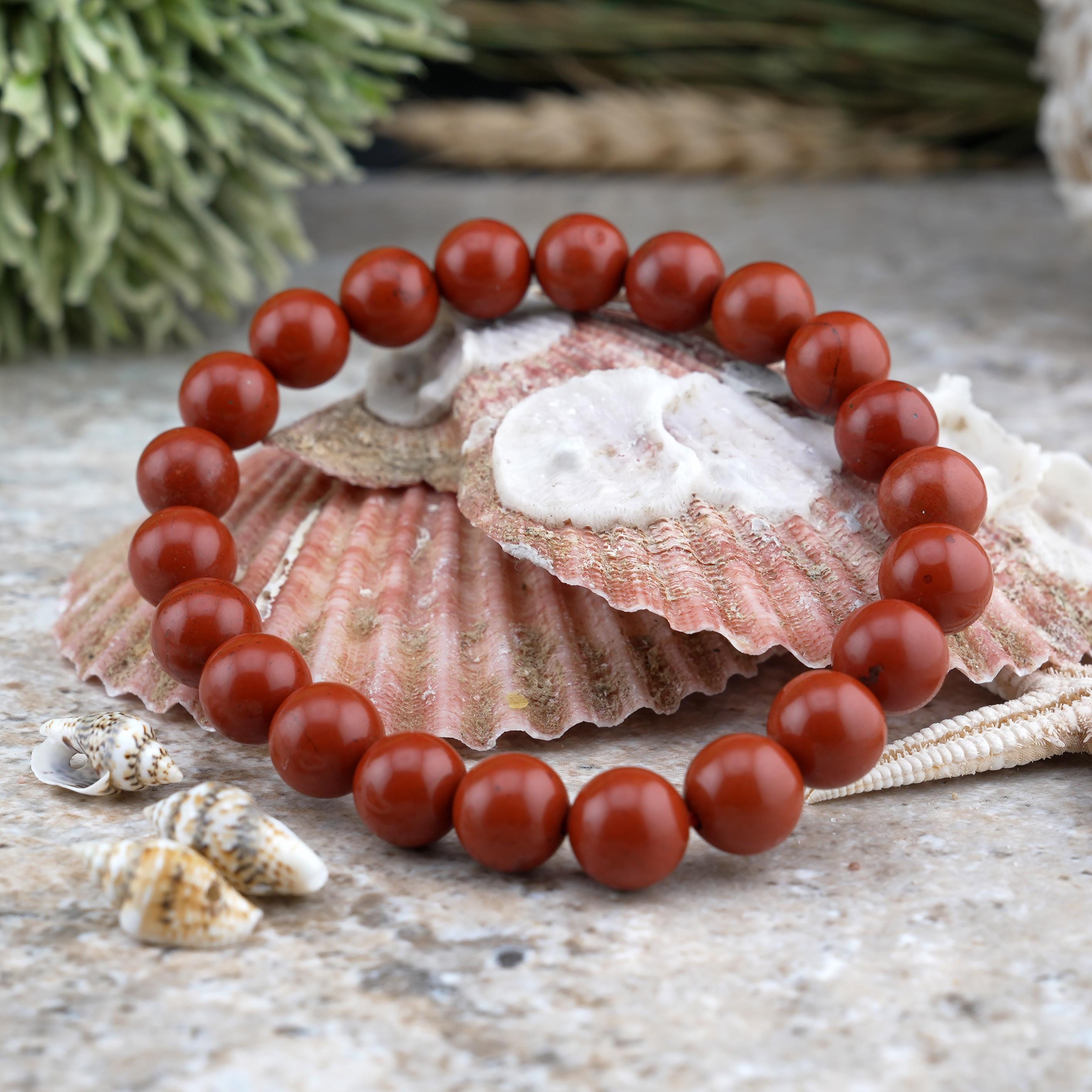 Red Jasper Round Beaded Bracelet Healing Crystal Jewelry Grounding