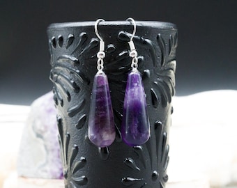 Purple Amethyst Crystal Gemstone Teardrop Dangle Drop Earrings Silver Birthstone Jewelry Gift for Women Girls Accessory Natural Healing Gift
