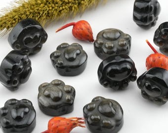 ミニゴールドオブシディアンクリスタル肉球彫刻ペットメモリアル保護石ハロウィントレイホームデコレーション黒猫装飾犬の肉球記念品ギフト