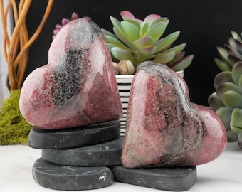 Rhodonite Heart Crystal Decor Spiritual Gift Meditation Stone Love Energy Charm Chakra Balance Pink Gemstone Heart Display Altar Grid Stones