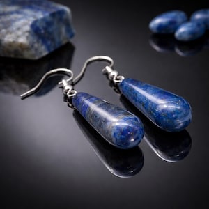 Pendientes de plata con forma de lágrima, joyería de piedra natural, cristal de lapislázuli, joyería con piedra azul de energía espiritual para mujer