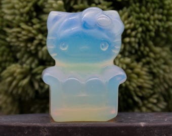 Opalite Hello Kitty Chair Crystal Figurine Spiritual Gift Decor Anime Kawaii Character Fanart Boho Theme Shelf Accent Girls Room Decor Gift