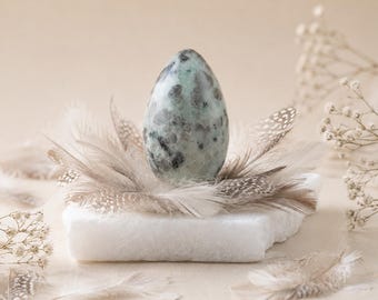 Huevo de cristal de jaspe kiwi natural, piedra de palma para aliviar el estrés, sanación espiritual, protección, meditación, decoración del hogar, regalo inspirado en la naturaleza para amantes de las aves, arte bohemio