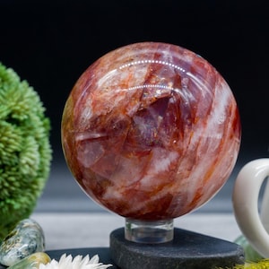 Red Rainbow Fire Quartz Crystal Sphere Stone Spiritual Healing Crystal Protection Meditation Energy Cleansing Gemstone Home Decor Nature Art