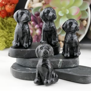 Obsidian Crystal Dog Figurine Carving Pet Memory Stone Protection Trinket Crystal Tier Tray Home Decor Dog Lover Keepsake Puppy Black Decor